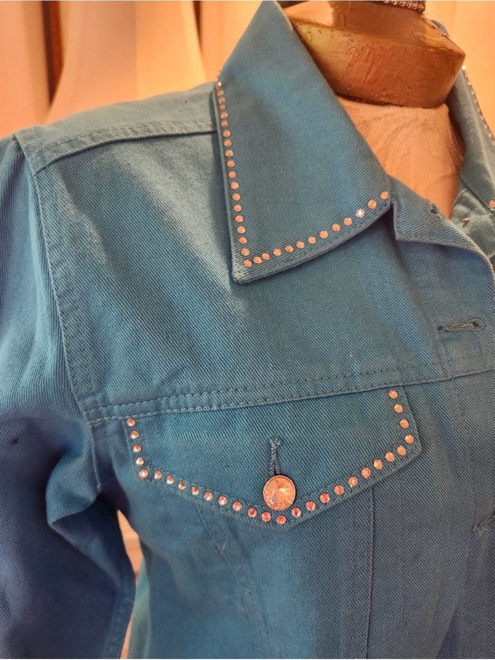 Turquoise Rhinestone Equestrian Western Show Rodeo Jacket Small - Picture 3 of 8
